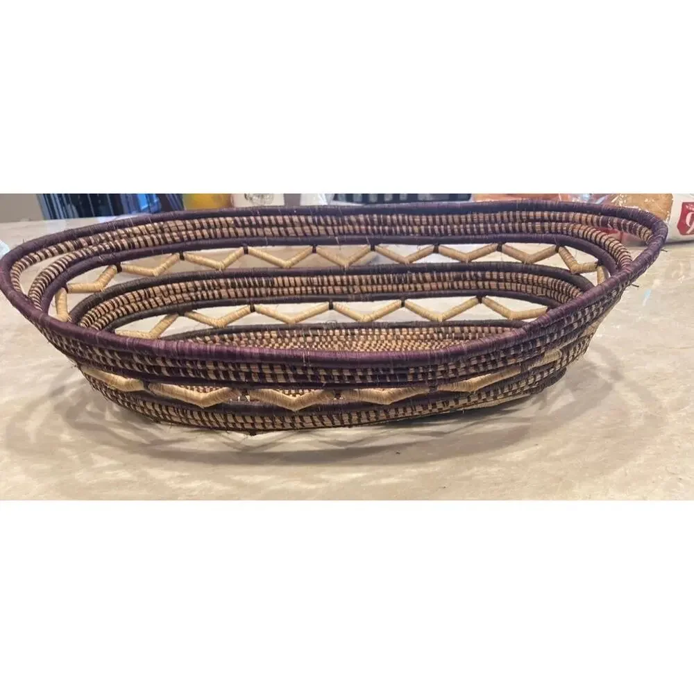 Large african weaved basket  large oblong purple